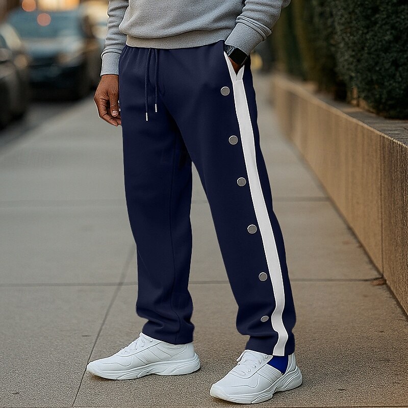 Men's Sweatpants Trousers Straight Leg Sweatpants Open Bottom Sweatpants Drawstring Side Stripe Elastic Waist Plain Comfort Breathable Full Length Outdoor Casual Daily Fashion Designer White Navy Blue