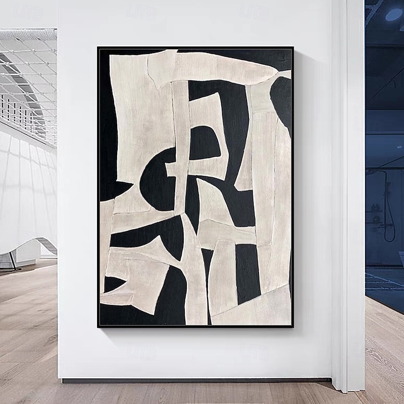 Mintura Hand Painted Abstract Beige Black Texture Oil Paintings on Canvas Modern Abstract Wall Art Picture For Home Decoration Ready To Hang With Stretched Frame3