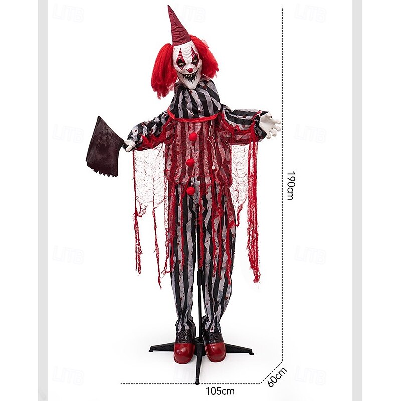 Halloween Clown Figurine Holding A Butcher's Knife, Haunted House Secret Room Electric Sensor Light-Up Decorative Prop2