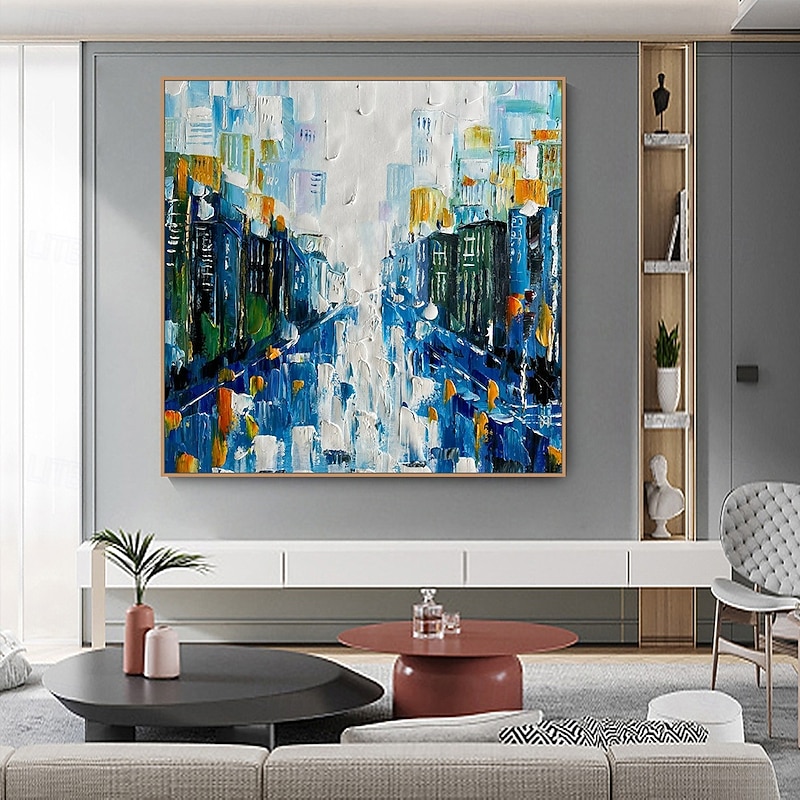 Mintura Handmade Textured City Lnadscape Oil Paintings On Canvas Wall Art Decoration Modern Abstract Picture For Home Decor Rolled Frameless Unstretched Painting