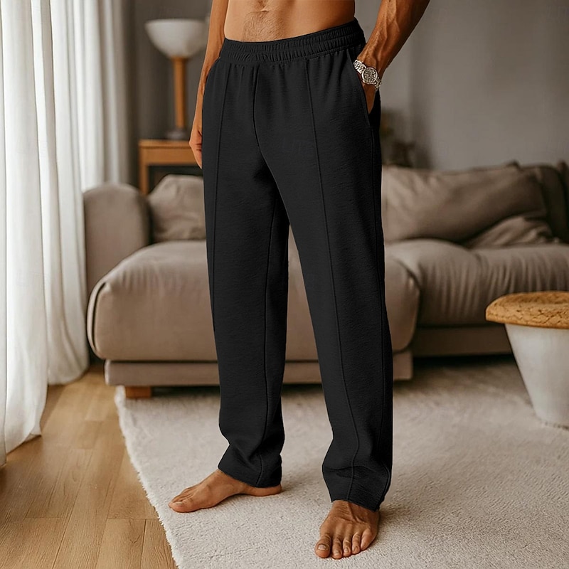 Men's Sweatpants Joggers Fleece Pants Wide Leg Sweatpants Trousers Pocket Elastic Waist Plain Comfort Soft Full Length Outdoor Casual Daily Classic Style Casual Black Light Grey Stretchy3