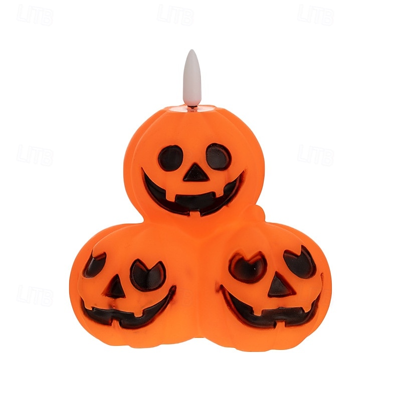 1 Pc 10.7 * 10.2CM Halloween three headed pumpkin LED electronic candle light indoor and outdoor restaurant bar funny atmosphere night light LR44 * 3 battery2