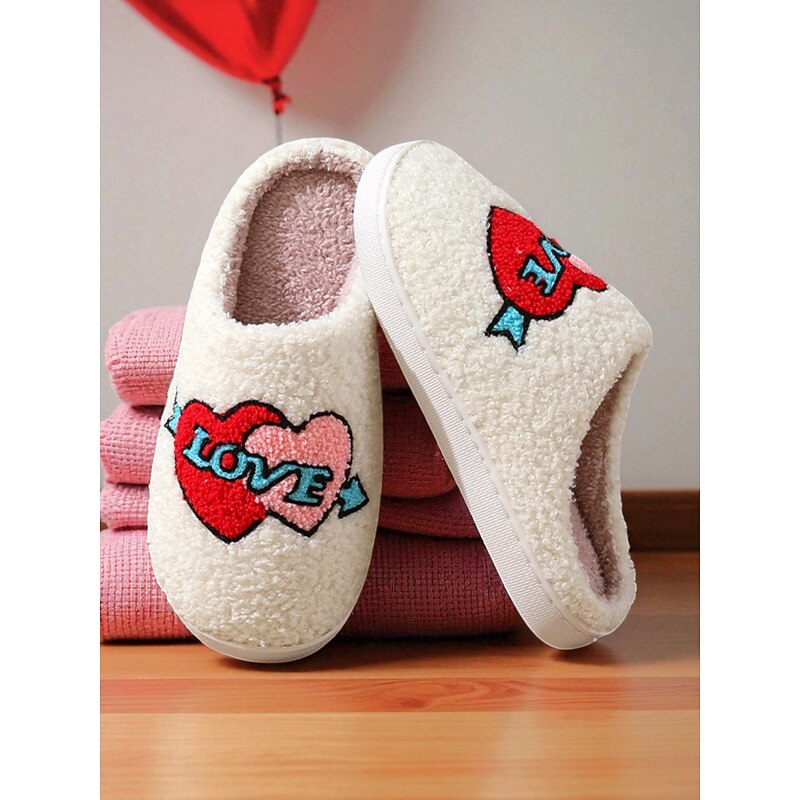 Women's Love Heart Plush Slippers – Furry Warm Indoor Slip-Ons for Winter, Valentine's Day , Bedroom and Cozy Home Wear2