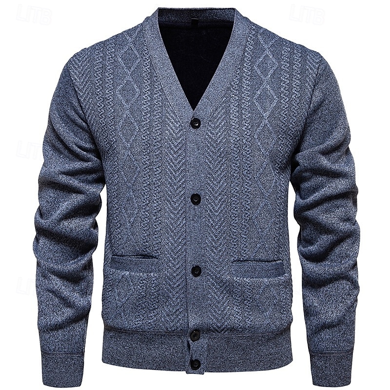 Men's Sweater Cardigan Sweater Ribbed Knit Regular Tops Knitted Plain V Neck Vacation Fashion Casual Daily Wear Clothing Apparel Spring &  Fall Burgundy Light Grey L XL 2XL2
