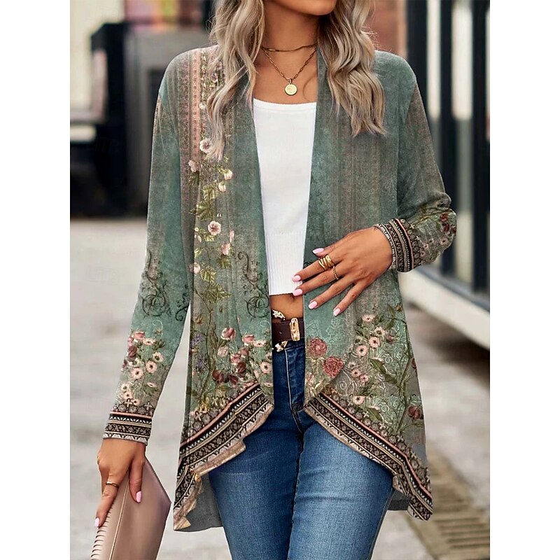 Women's Shirt Ombre Floral Graphic Bohemia Vintage Western Long Sleeve Going out Print Draped Sage Green Blue Spring Fall4
