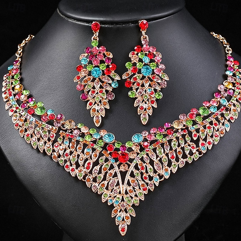 Jewelry Set Two-piece Suit Chrome 1 Necklace Earrings Women's Elegant Vintage Fashion Vintage Style Classic Jewelry Set For Wedding Party Wedding Guest3