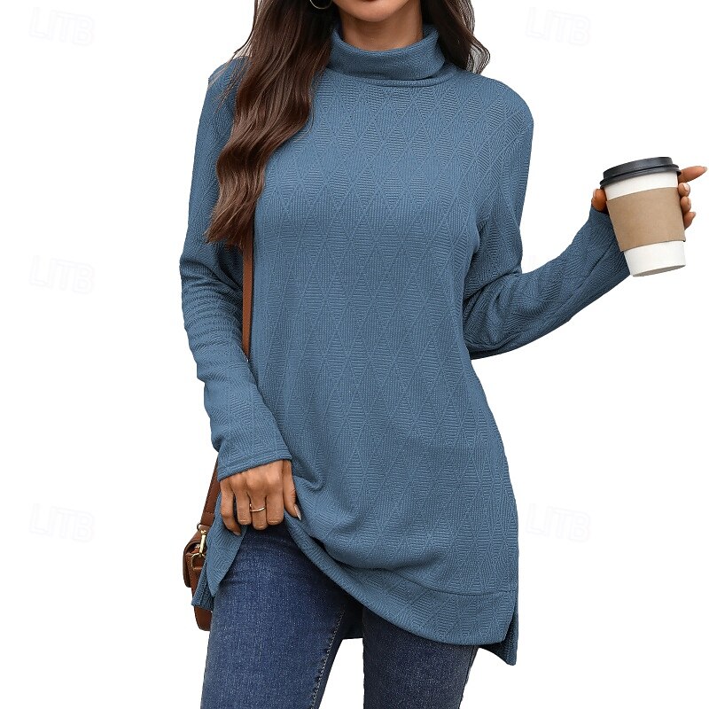 Women's Blouse Plain Modern Casual Long Sleeve Turtleneck Regular Tops Daily Holiday Black Yellow Pink Navy Blue Fall