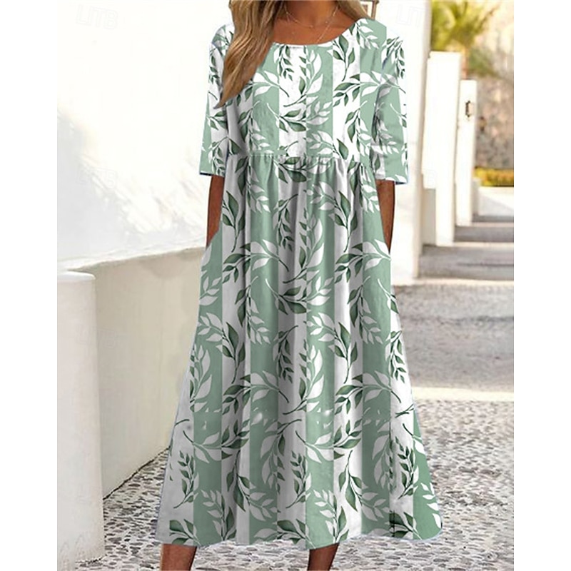 Women's Midi Dress Casual Dress Summer Dress Fashion Modern Daily Beach Weekend Regular Fit Flower Short Sleeve Crew Neck Blue Green Dark Blue Summer Spring3
