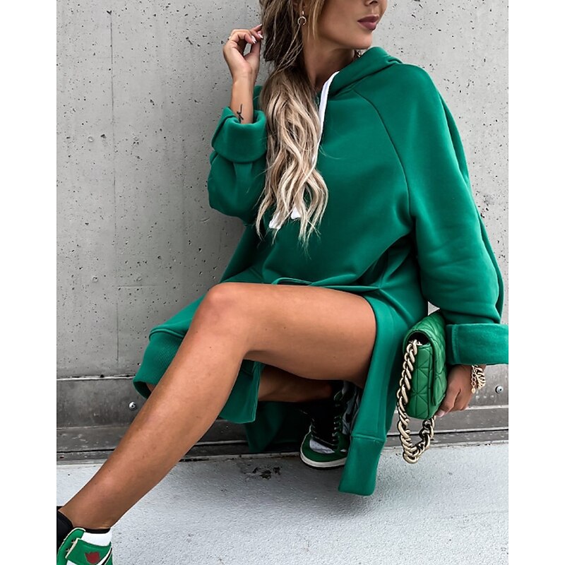 Women's Pullover Hoodie Sweatshirt Plain Streetwear Casual Long Sleeve Hooded Regular Tops Street Holiday Going out Pocket Black Orange Green Khaki Fall Winter2