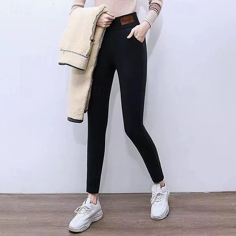 Women's Sherpa Pants Winter Warm Thick Leggings Fleece Lined High Waist Athletic Pilates Running Bottoms Solid Color Black Dark Blue Sports Activewear2