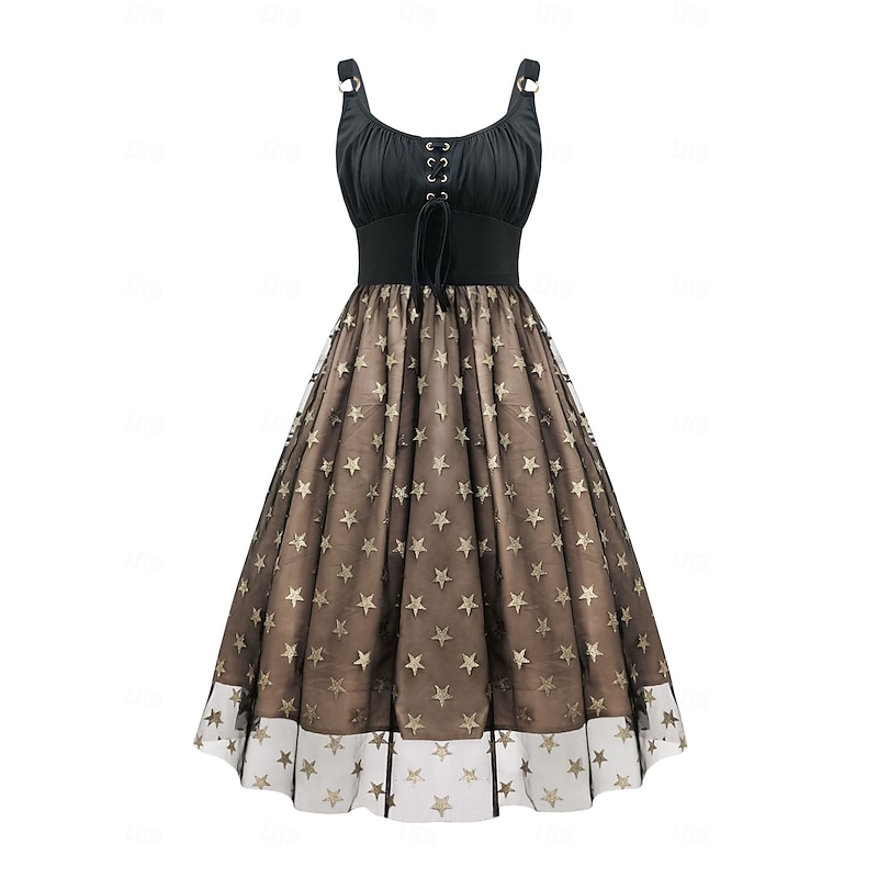 Retro Vintage Gothic Midi Dress Fit and Flare Fancy Dress Women's Halloween Carnival Party Casual Adults Dress Spring & Summer