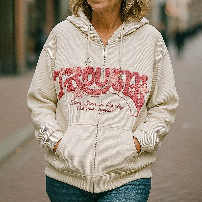 Women's Pullover Hoodie Casual Zip Up Sweatshirt Oversize Long Sleeve Top Athleisure Fall Graphic Fashion Casual Cycling Running Sportswear Activewear White Green Gray