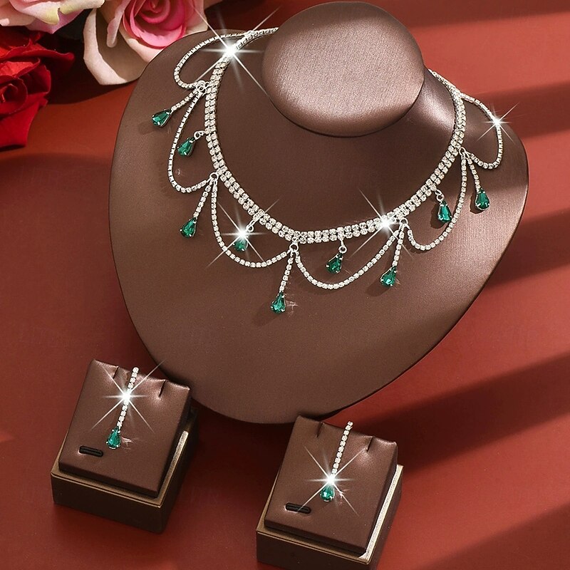 Jewelry Set 3pcs Rhinestone Alloy Earrings Necklace Women's Elegant Vintage Fashion Geometrical Geometric Jewelry Set For Wedding Party Wedding Guest2