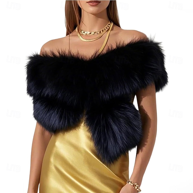 Barelove Long Women's Faux Fur Collar Scarf Wrap Cold Winter Warm Wrap Stole Scarf Shawl Shrug Neck Warmer