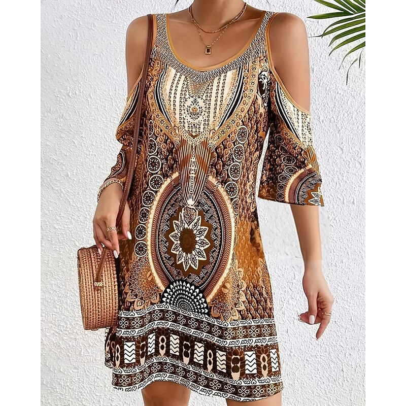Women's Midi Dress Boho Dress Classic Modern Vacation Holiday Going out Regular Fit Flower Sleeveless Crew Neck Blue Purple Brown Green Autumn2