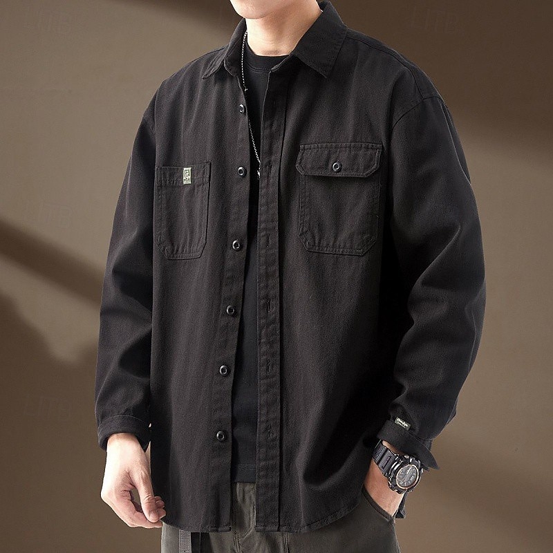 Men's Cargo Shirt Hiking Shirt Long Sleeve Turndown Top Outdoor Breathable Cotton Black Coffee Grey Hunting Workout Traveling4