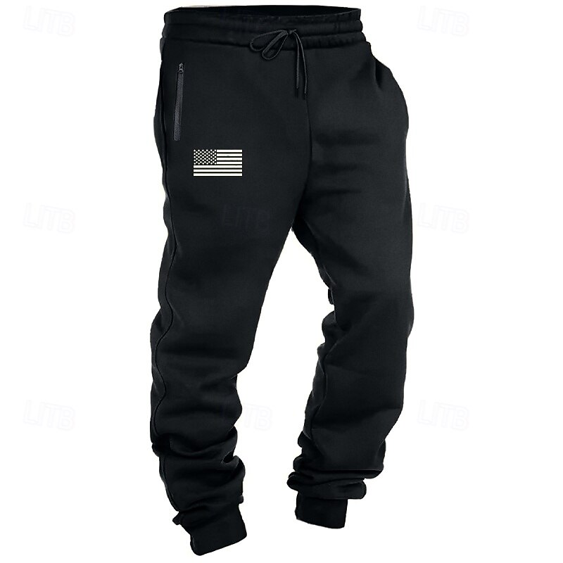 Men's Sweatpants Joggers Trousers Drawstring Pocket Elastic Waist National Flag Comfort Sports Outdoor Daily Fashion Casual Black Micro-elastic