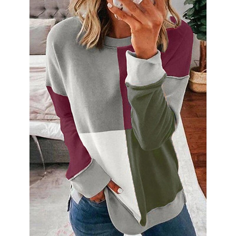 Women's Sweatshirts Graphic Geometric Vintage Casual Long Sleeve Crew Neck Regular Tops Home Dailywear Casual Print Pink Red Gray Summer Spring Fall3