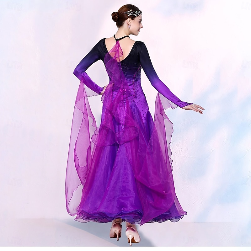 Ballroom Dance Dress Women's Performance Modern Dance Competition Dresses Long Sleeve Waltz Dancewear Costumes2