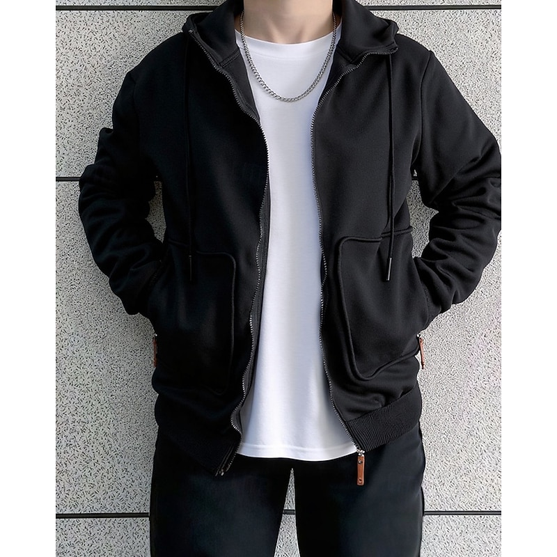 Men's Hoodie Full Zip Hoodie Black Wine Hooded Plain Drawstring Pocket Sports & Outdoor Daily Holiday Polyester Streetwear Basic Casual Spring Fall Clothing Apparel Hoodies Sweatshirts4