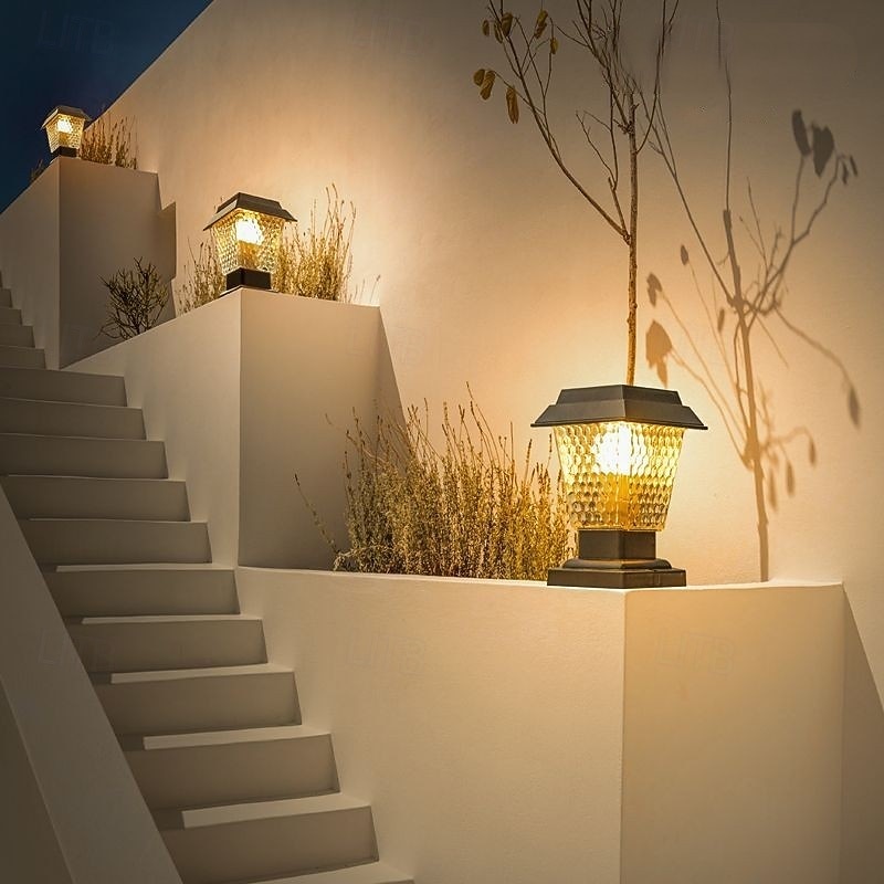 LED Outdoor Solor Post Lights Nordic Style Outdoor Column Lights Fence Post Cap Lights Waterproof IP54 for Deck Suitable for Door Stone Pillars Garden lamp Post
