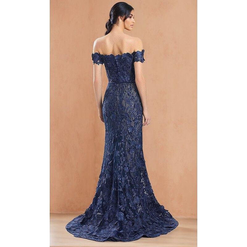 Floral  Embroidered Lace Appliques Mermaid / Trumpet Evening Gown Elegant Dress Formal Wedding Floor Length Sleeveless Off Shoulder 20252