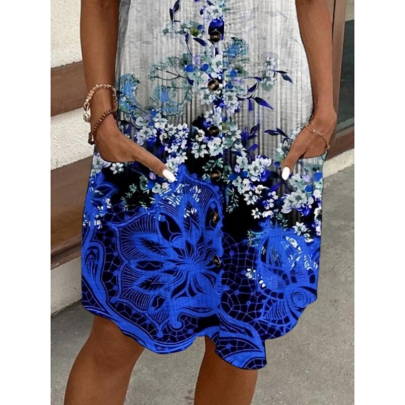 Women's Mini Dress Shirt Dress Casual Dress Print Dress Fashion Modern Daily Beach Weekend Regular Fit Floral Short Sleeve Shirt Collar Blue Summer Spring Fall Autumn3