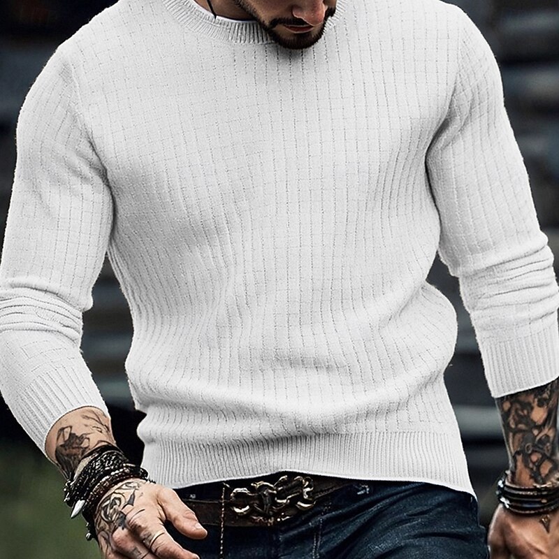 Men's Pullover Sweater Jumper Knit Sweater Ribbed Knit Regular Tops Knitted Plain Crew Neck Fashion Basic Vacation Daily Wear Clothing Apparel Fall Winter Wine Black S M L2