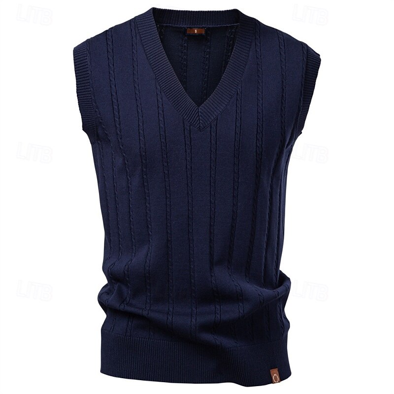 Men's Sweater Sweater Vest Pullover Sweater Jumper Ribbed Cable Knit Tunic Knitted Slim Fit Solid Color V Neck Knitwear Contemporary Casual Daily Wear Clothing Apparel Winter Spring &  Fall Black3