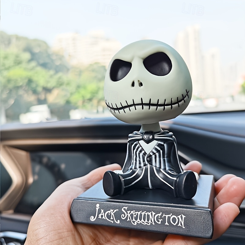 Jack Skellington Bubble Head Doll Car Decor - Halloween Skeleton Desk Ornament with Stand Non-Electric-Moviethemed Decor  Skeleton Figure  Collectible Item Halloween Car Accessories2