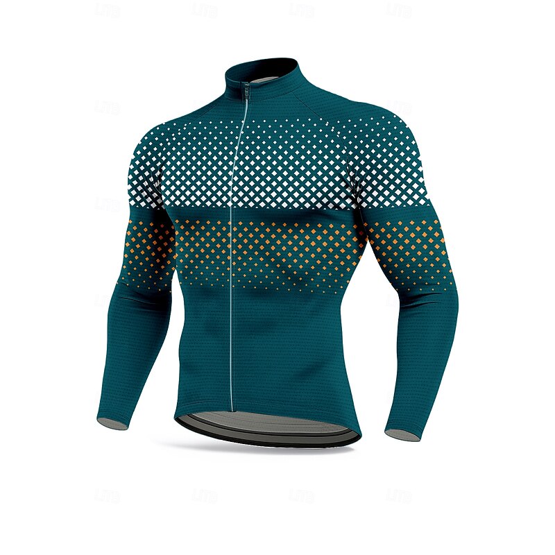 Men's Tops Cycling Jersey Ombre Graphic Geometric Long Sleeve Bike Jersey Top with 3 Rear Pockets Mountain Bike MTB Road Bike Cycling Sun Sun Protection Sunscreen Quick Dry Sports Green Clothing