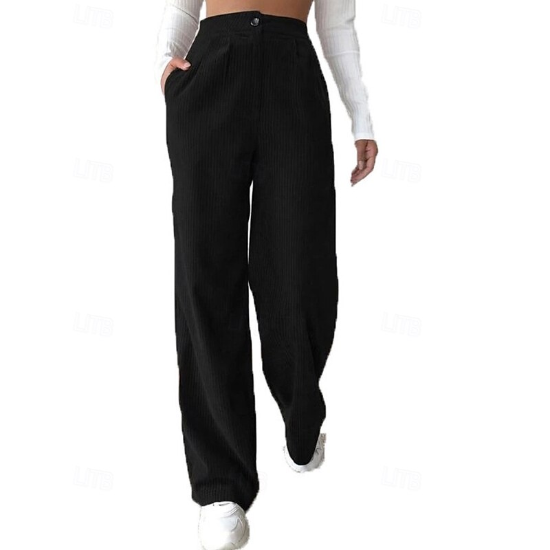 Women's Wide Leg Slacks Streetwear Casual Full Length Natural Plain Pocket Elastic Waist Comfortable Street Holiday Weekend Dark-Gray Jacinth Black Brown Fall Regular Fit