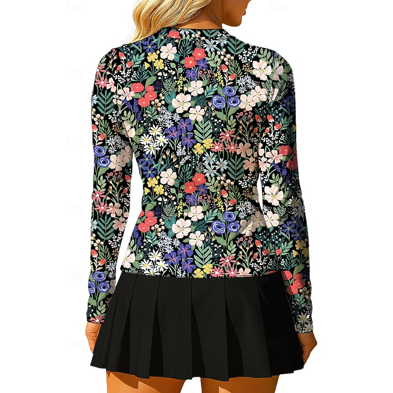 Women's Plants Floral Floral Botanical Tops Sport Shirt Tennis Shirt Tennis Top Long Sleeve Zipper Floral UPF50+ UV Resistant High Elasticity Moisture Wicking Breathable Volleyball Tennis Golf Round2