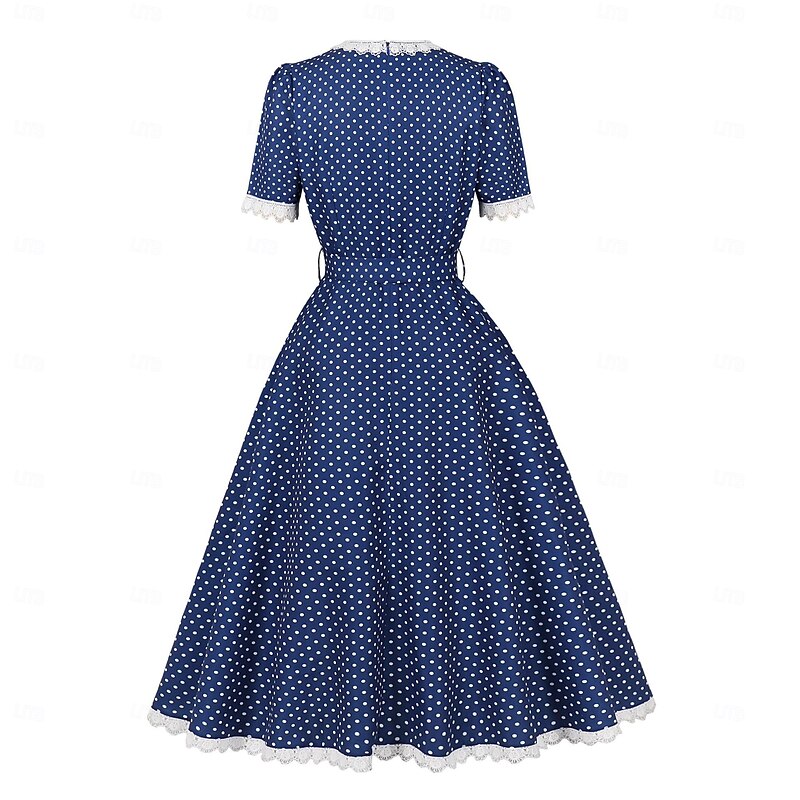 Elegant Vintage 1950s Midi Dress Fit and Flare Polka Dot V Neck Fancy Dress Women's Christmas Valentine's Day Masquerade Party Casual Adults Dress Belt Spring & Summer2