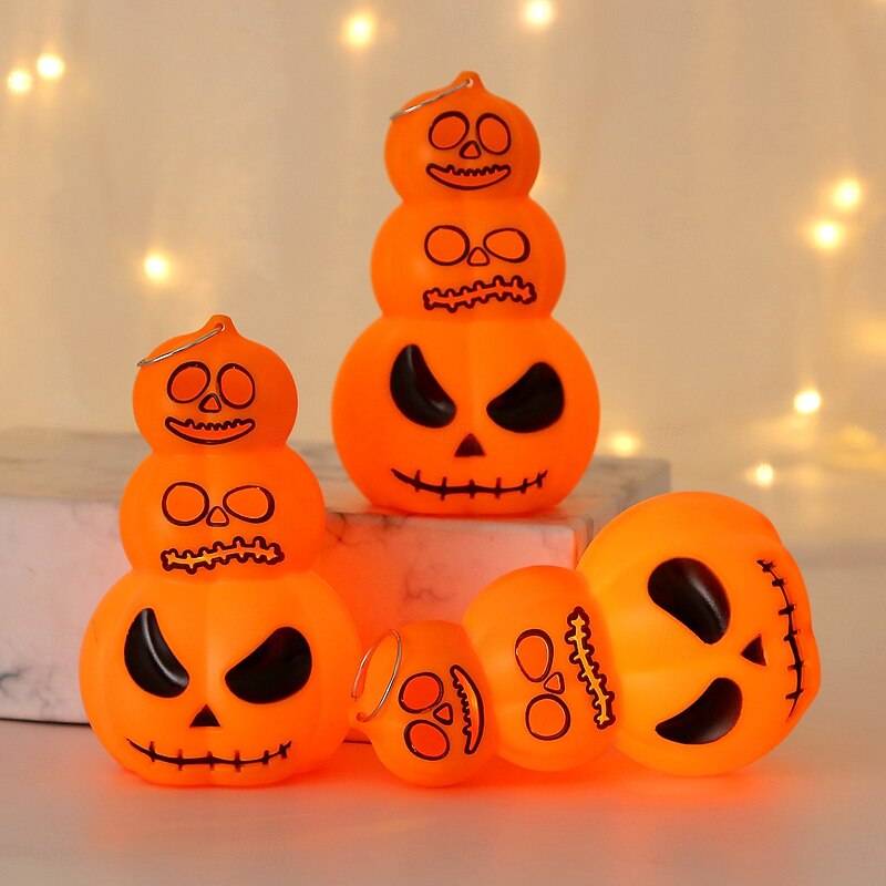 3 Pcs 12.2 * 7.6CM Halloween 3 Head Expression Pumpkin LED Electronic Ornament Light Luminous Pendant Indoor and Outdoor Gathering Restaurant Atmosphere Decoration Light AG10 * 3 Battery4
