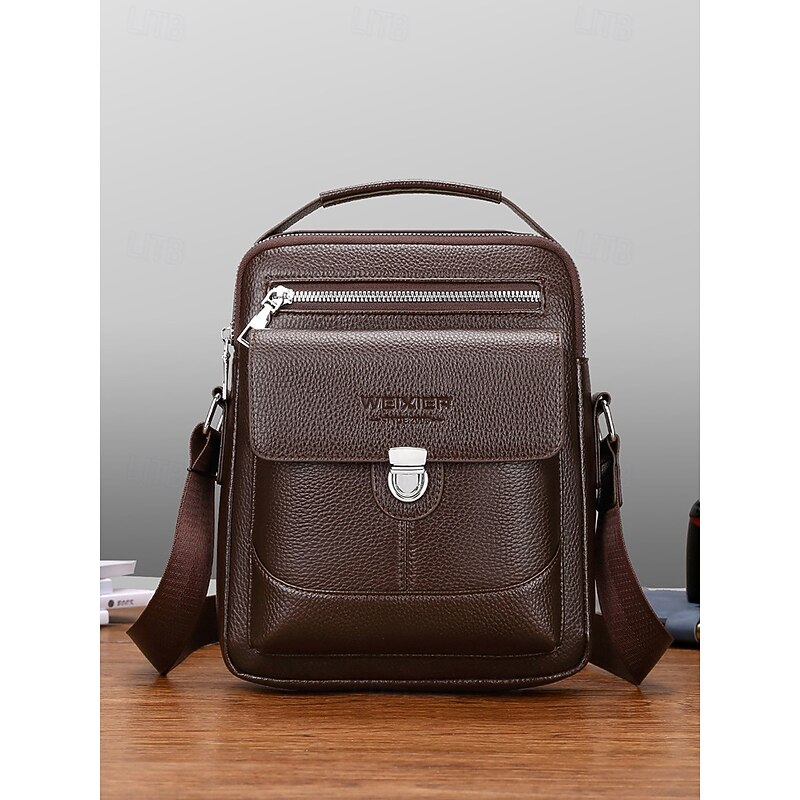 Men's Pebble-Grain Faux Leather Crossbody Messenger Bag – Vintage Business-Casual Shoulder Satchel, Multi-Pocket, Adjustable Strap for Work, Travel & Daily Commute