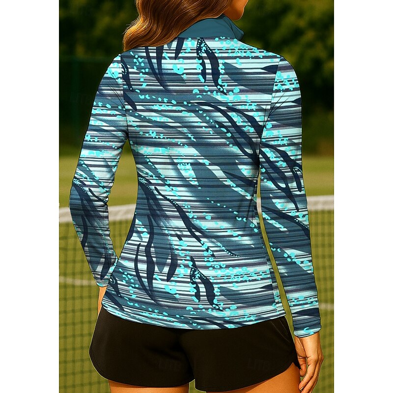 Women's Gradient Zebra Abstract Art Tops Golf Polo Shirt Tennis Shirt Tennis Sweatshirt Long Sleeve Print Quarter Zip Pullover UV Protection Elastic Breathable Volleyball Tennis Golf High Neck Zip2