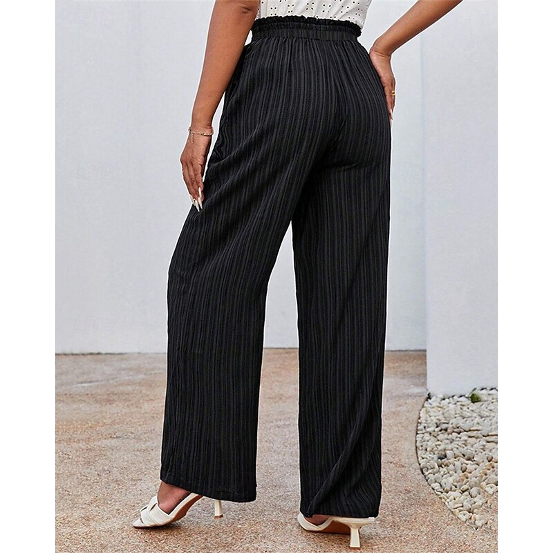 Women's Wide Leg Pants Trousers Palazzo Pants Fashion Streetwear Full Length High Waist Plain Elastic Waist Jacquard Breathability Comfortable Micro-elastic Street Daily Wear Going out Black Navy4