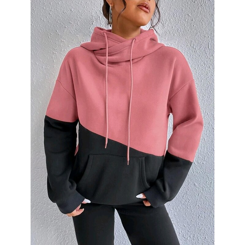 Women's Pullover Hoodie Sweatshirt Casual Long Sleeve Hooded Regular Tops Pink Green Fall3