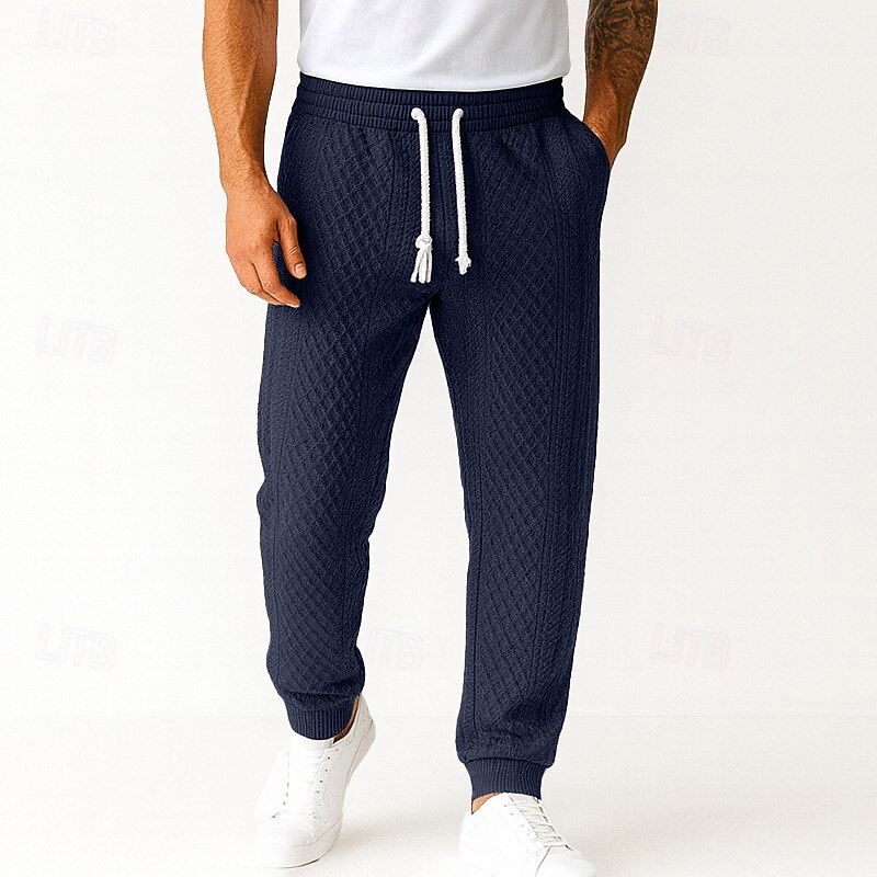 Men's Sweatpants Joggers Trousers Casual Pants Jacquard Drawstring Elastic Waist Solid Colored Moisture Wicking Breathable Full Length Outdoor Casual Daily Fashion Classic Style Black Navy Blue4