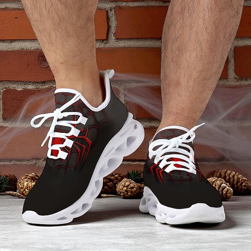 Men's Spider Web Running Shoes – Lightweight Breathable Athletic Sneakers for Halloween, Sports, Gym and Casual Outfits