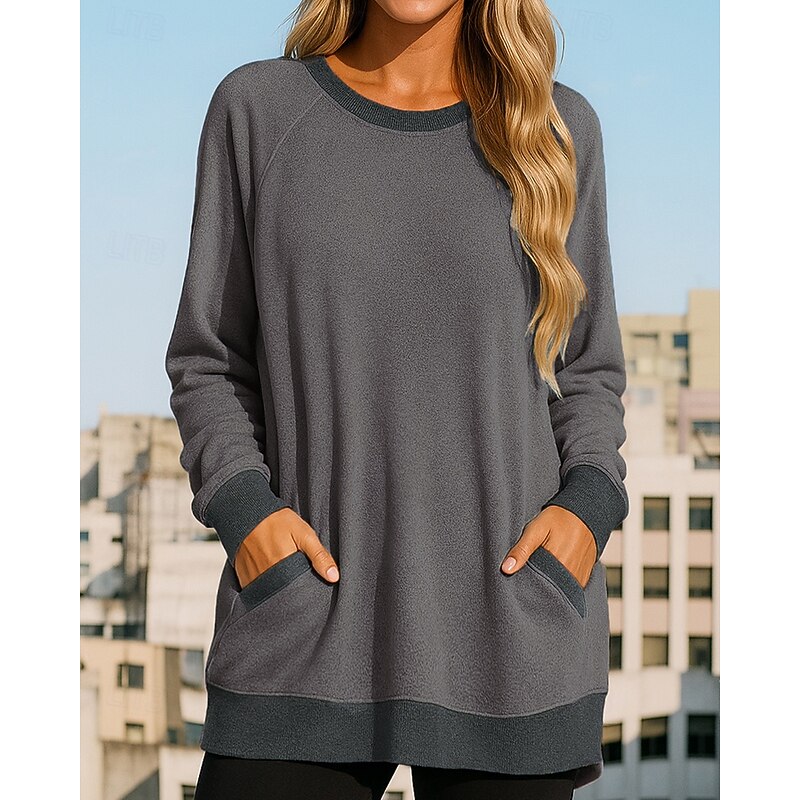 Women's Pullover Sweatshirt Casual Tops with Pockets Long Sleeve Top Athleisure Fall Solid Colored Fashion Outdoor Travel Sportswear Activewear Pink Blue Green4