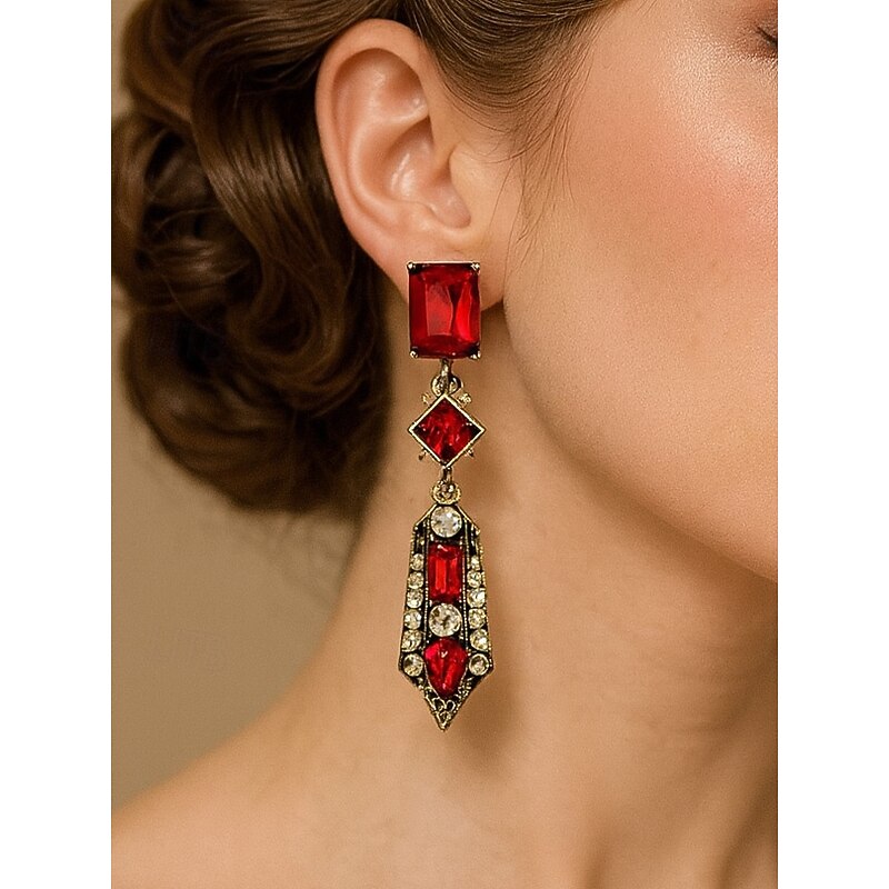 Women's Art Deco Green Crystal Drop Earrings - 1920s Vintage Statement Jewelry for Gatsby Parties and Retro Evening Events4