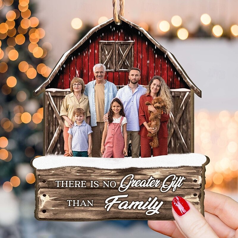Personalized Family Photo Christmas Ornaments Custom Wooden Red Barn Christmas Gift Idea For Family/Couple Xmas Tree Ornaments Decoration Hanging Pendant4