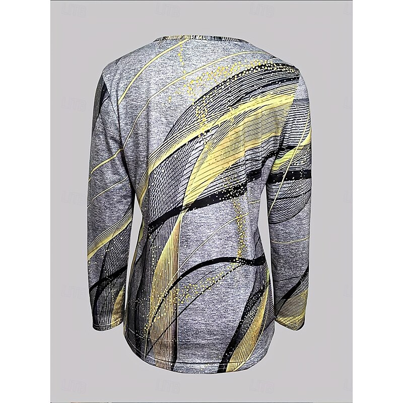 Women's T shirt Long Sleeve Ombre Graphic Striped Elegant Vintage Stylish Long Sleeve Round Neck Notched Neck Regular Tops Daily Weekend Zipper Print Gray Spring Fall Prefall2