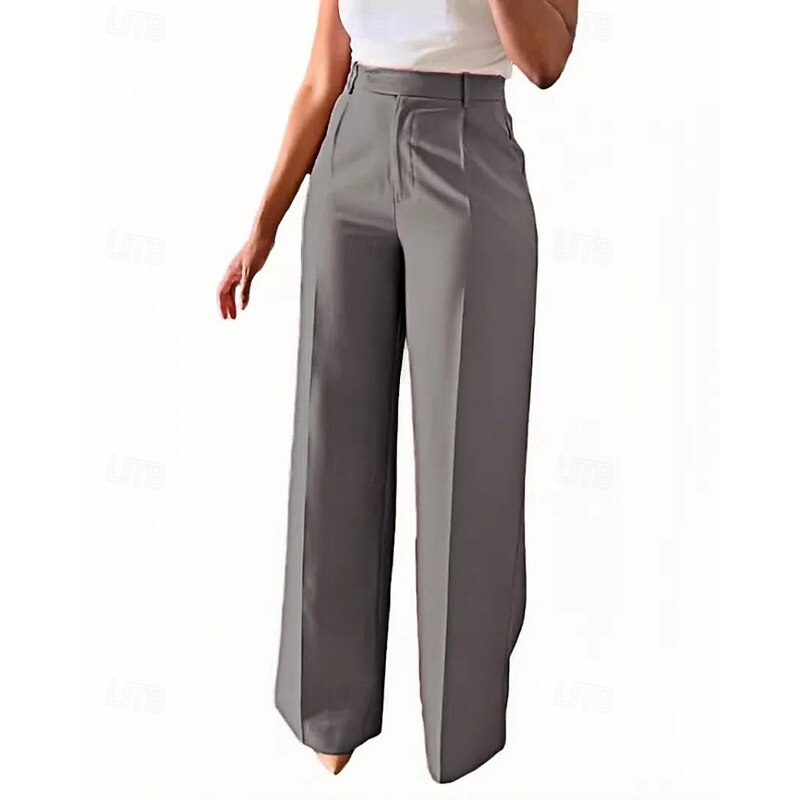 Women's Wide Leg Dress Pants Streetwear Stylish Full Length Natural Plain Pocket Elastic Waist Comfy Formal Office Street claret Dark-Gray Yellow Coffee Fall Regular Fit3