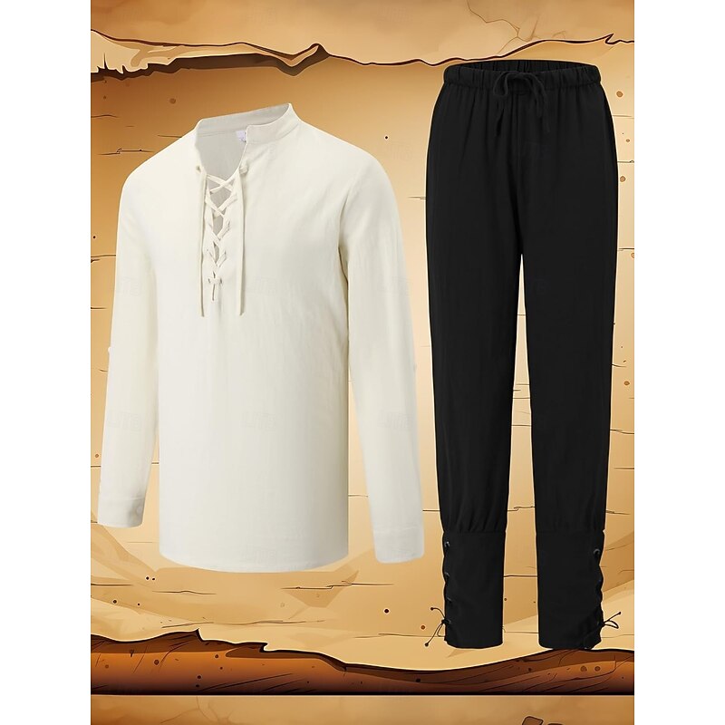 Retro Vintage Medieval 17th Century Blouse / Shirt Boots Waist Belt Pirate Viking Elven Fancy Dress Men's Pirate Halloween Masquerade Renaissance Fair Ren Faire Adults' Shirt Pants Belt2