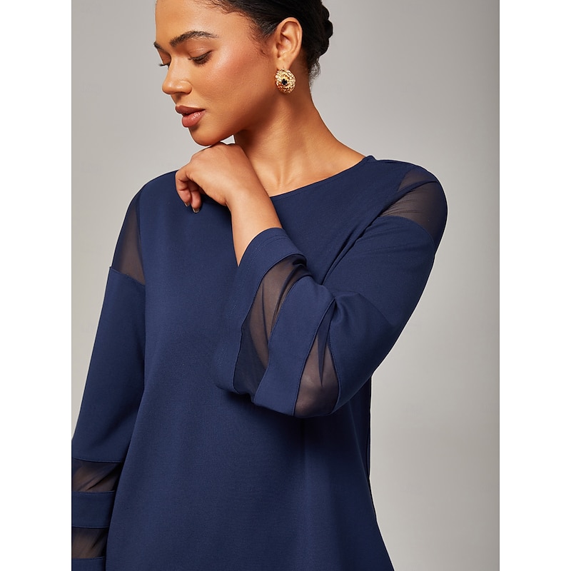 Women's Navy Blue Modal Chiffon Matching Set Fitted Blouse Cropped Pants Elegant Stylish Comfortable Daily Work Evening Wear Fall3