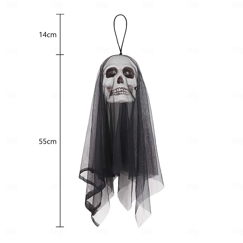 Halloween Gauze Skull Hanging Ghost with Flashing Eyes Horror Halloween Decoration Props for Haunted House Bar Restaurant KTV Decor Horror Hanging Ghost Pendant3