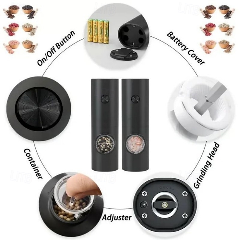 Electric Grinder Set Rechargeable Household Salt Pepper Flax Seed Grinder Portable Cordless Electric Grinding Machine Kitchen Seasoning Mill Adjustable Coarseness Stainless Steel Grinder Tool4